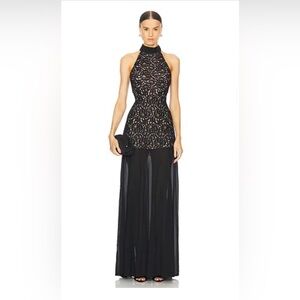 REVOLVE Black Lace Halter Maxi Gown